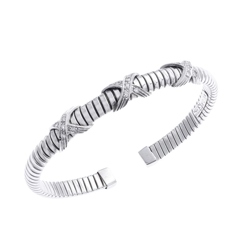 Bracciale tubogas a manetta in oro bianco 18 kt con diamanti