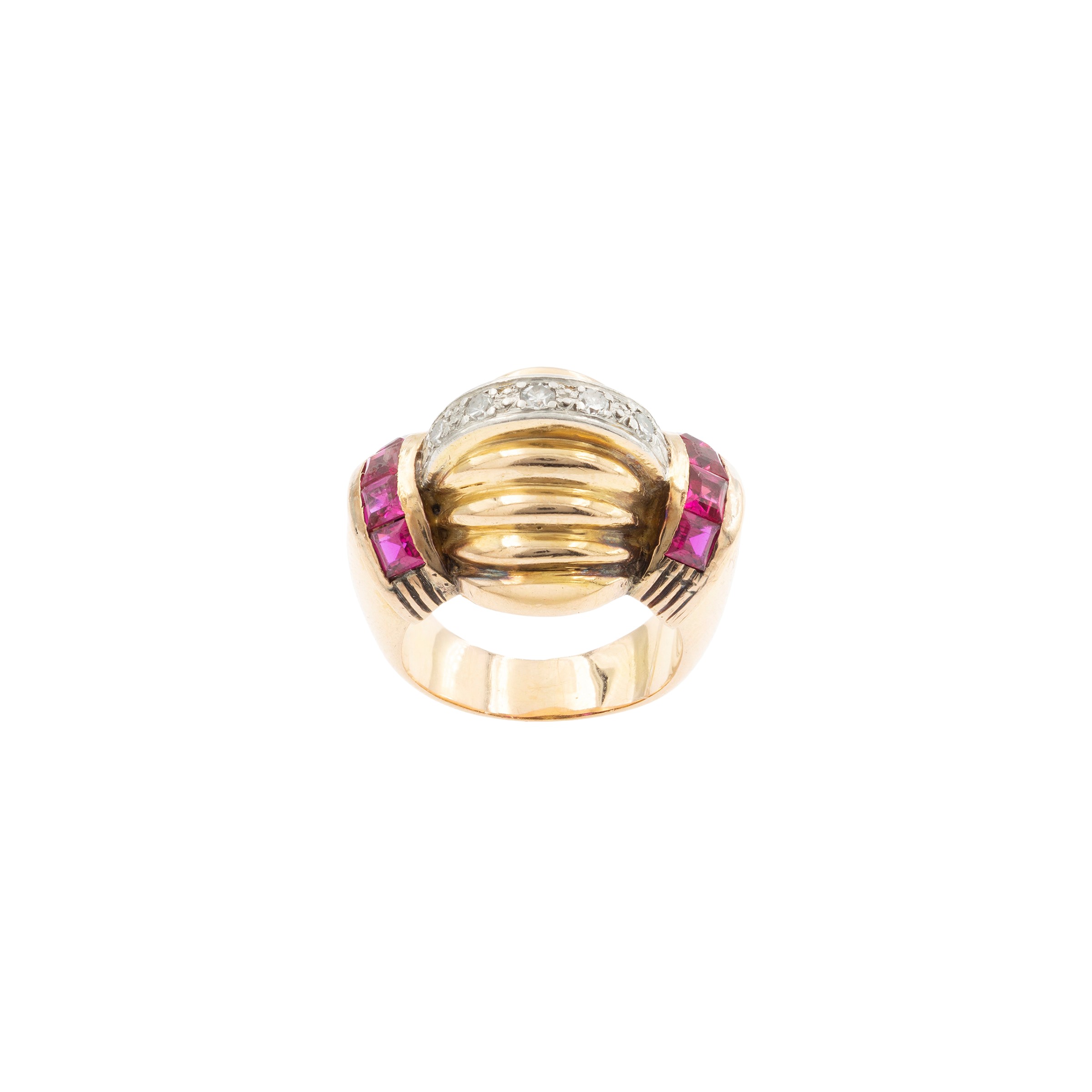 Anello a ponte in oro giallo 18kt e platino