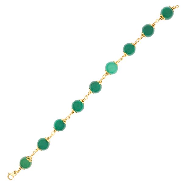 18kt yellow gold bracelet and chalcedony spheres