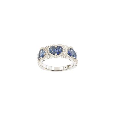 Anello in oro bianco 18 kt con zaffiri a goccia e diamanti taglio brillante