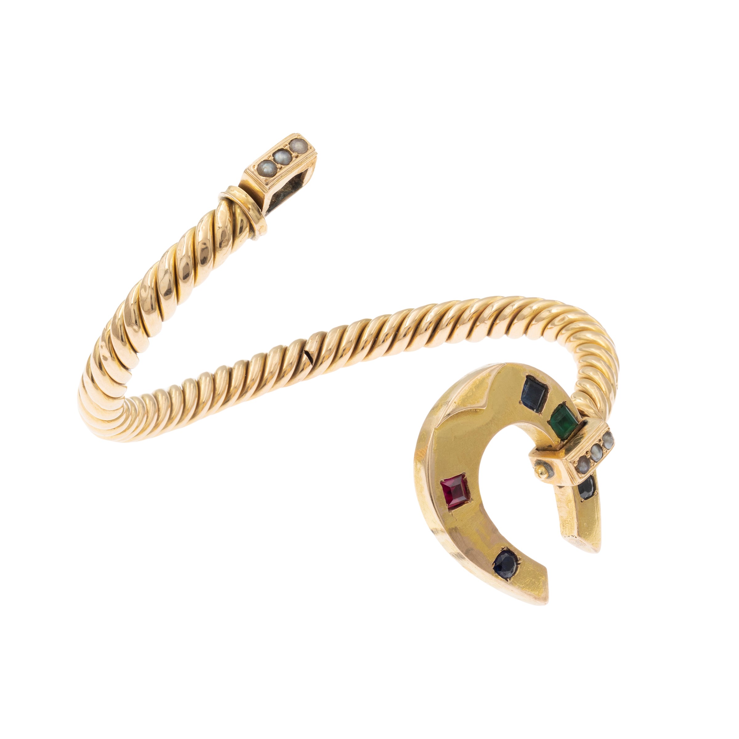 Bracciale a manetta in oro giallo 18kt con ferro di cavallo