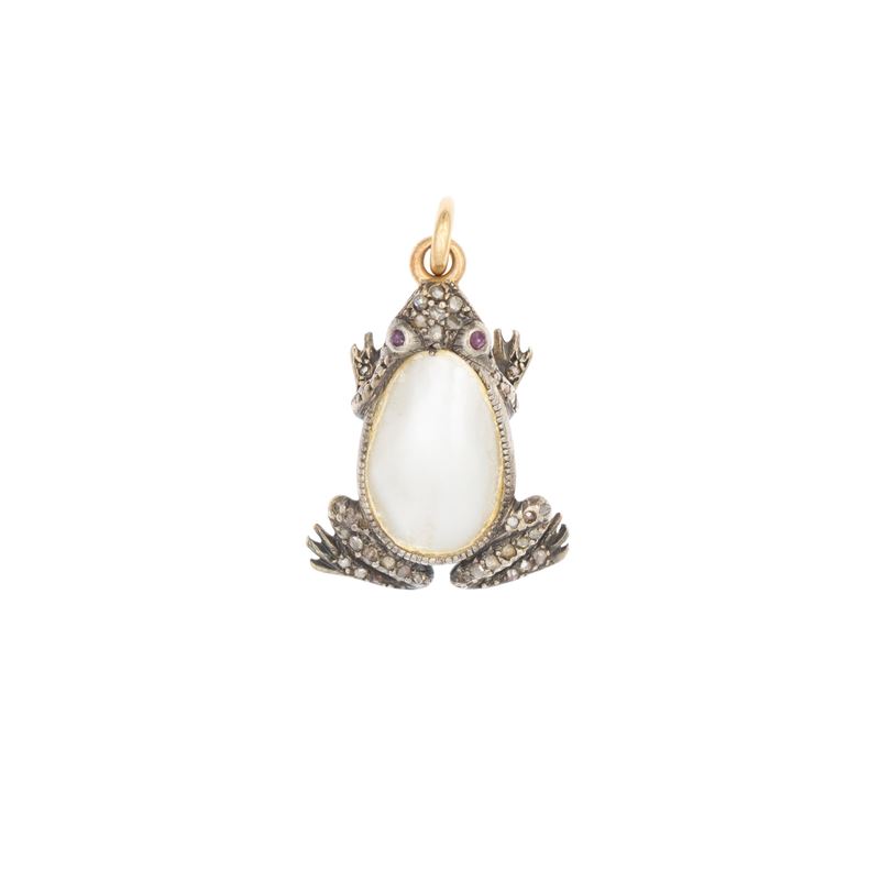Antico Pendente Ranocchio in Oro 9kt e Argento