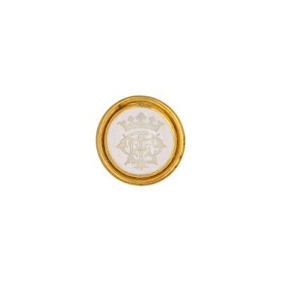 Bottone antico con stemma nobiliare, oro giallo 18 kt e cristallo di rocca