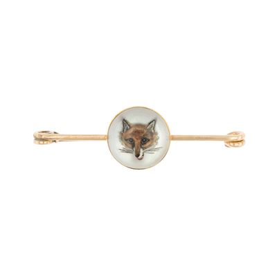 Antica spilla in oro rosa 18kt con volpe e cristallo di rocca, primi '900