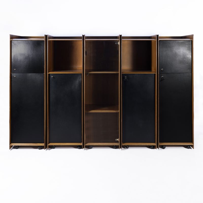 Afra & Tobia Scarpa - Prodotti Maxalto – serie Artona, cinque moduli in legno, pelle, vetro trasp...