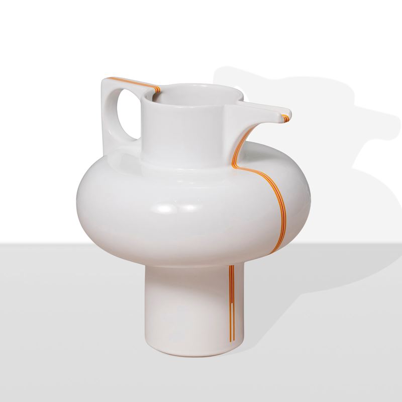 Sergio Asti - Brocca in ceramica policroma con marchio di produzione e firma