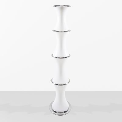 Lampada da terra Bamboo in metallo cromato e vetro lattimo