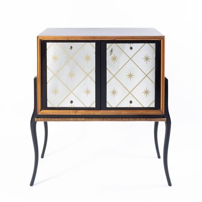Paolo Buffa, mobile bar nello stile di, legno, ottone e vetri specchiati e trasparenti