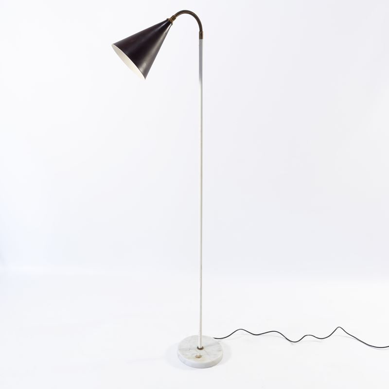 Produzione Stilux, Lampada da terra in metallo verniciato e ottone con base in marmo (anni ’50)