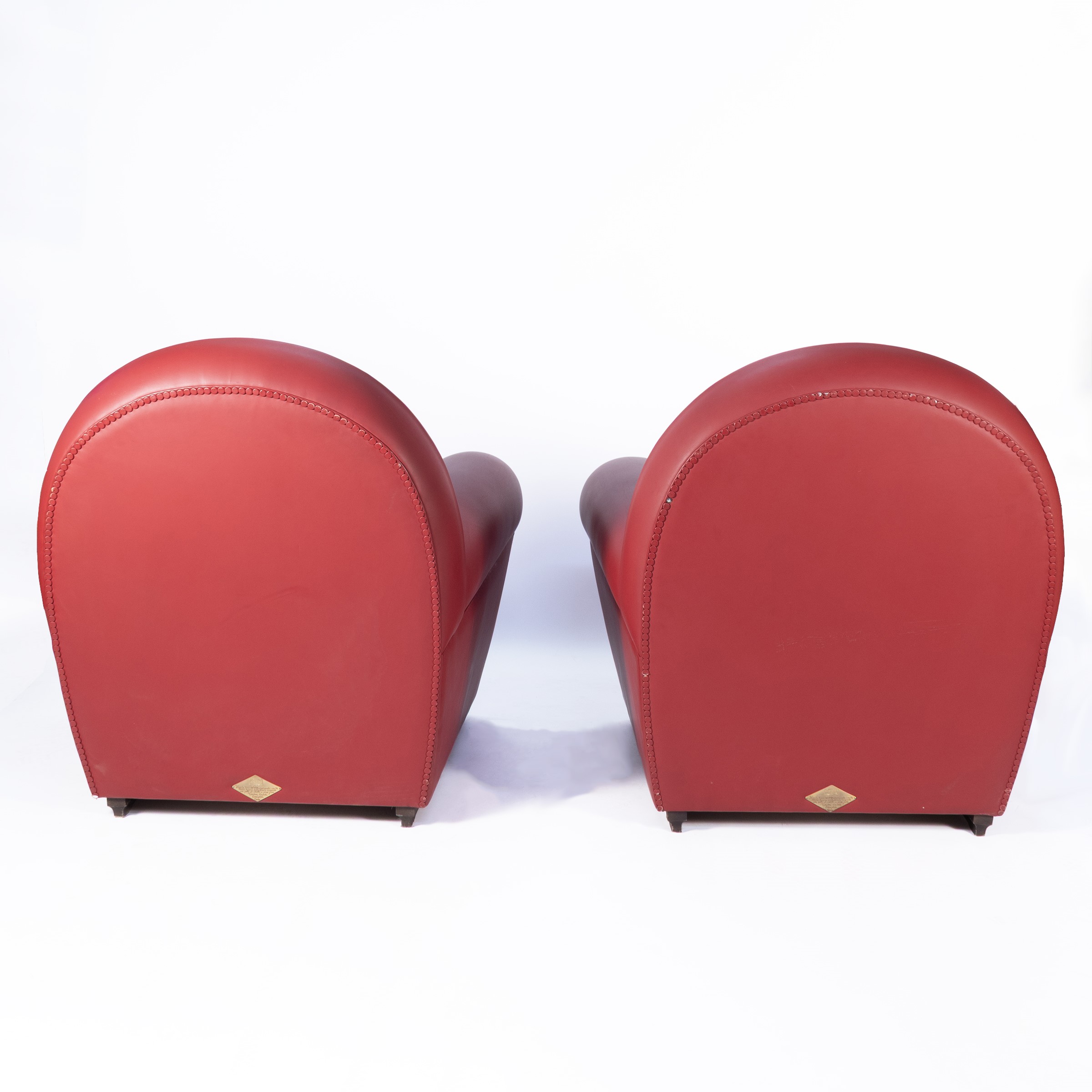 Poltrone Vanity Fair, coppia di poltrone in pelle imbottita (Prod. Poltrona Frau), Italia, XX sec...