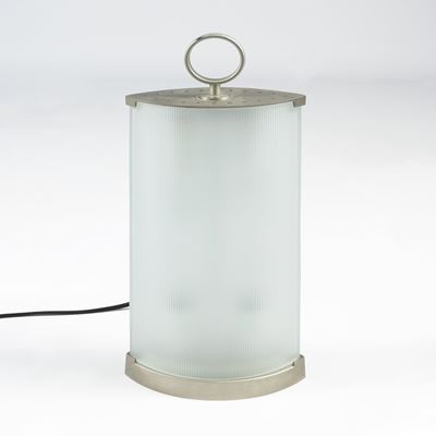 Lampada da tavolo “Pirellina” in vetro stampato, metallo e ABS