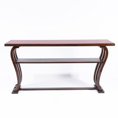 Silvio Cavatorta (attribuito), Console in legno e vetro colorato (anni 60)
