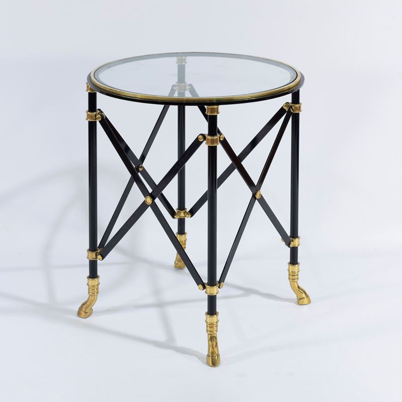 Maison Jansen (produzione), tavolino nello stile di Art déco, metallo verniciato, ottone e vetro ...