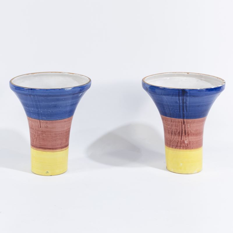 Produzione C.A.S., Prod. C.A.S., coppia di vasi in ceramica policroma (Vietri, anni '50-'60)