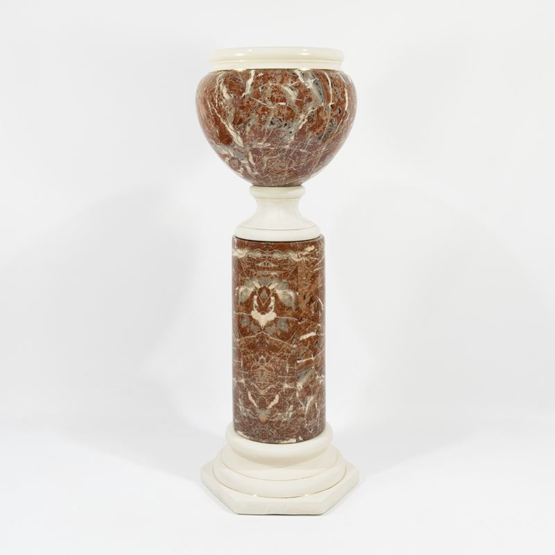 Tommaso Barbi - Colonna decorativa con vaso in ceramica policroma effetto marmo