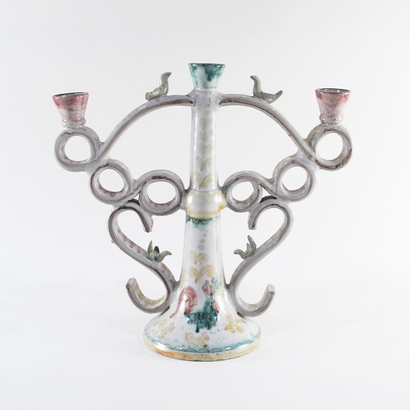 Manifattura italiana, Candelabro in ceramica policroma (Vietri, anni Trenta)