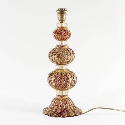 Ercole Barovier (attribuito), Lampada da tavolo in vetro colorato con foglia d’oro