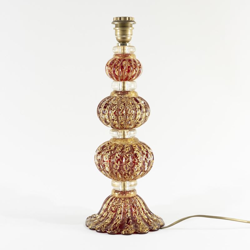 Ercole Barovier (attribuito), Lampada da tavolo in vetro colorato con foglia d’oro