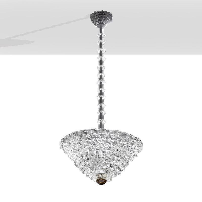 Ercole Barovier - Lampada a sospensione in vetro rostrato e ottone, anni 50