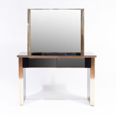 Console con specchio (struttura in legno dipinto, metallo dorato e vetro specchiato), anni ’70