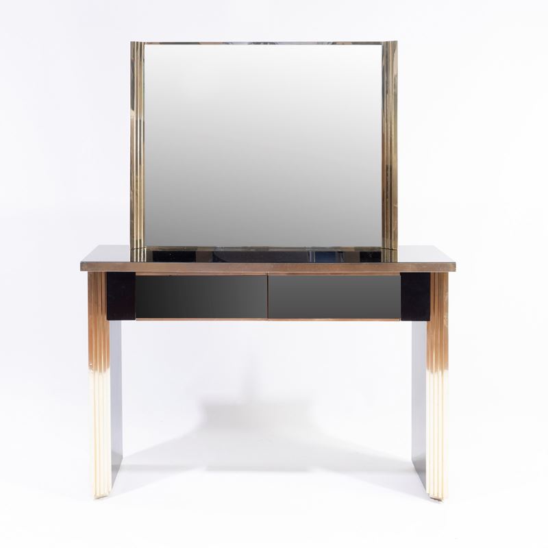 Renato Zevi - Console con specchio (struttura in legno dipinto, metallo dorato e vetro specchiato...