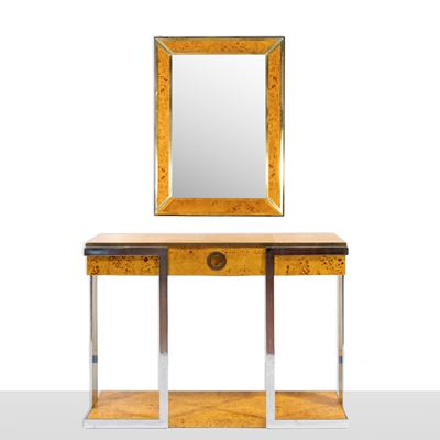 Prod. Sabot — console con specchio, legno, metallo cromato e dorato