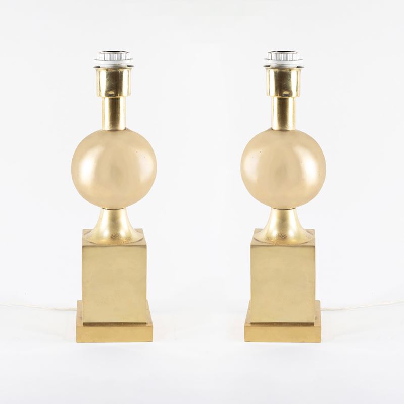 Manifattura italiana, Coppia di lampade da tavolo in ottone (anni ’70-’80), h. 40 cm