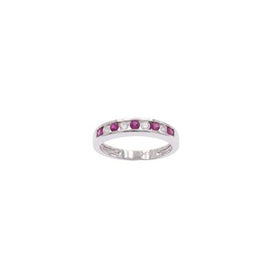 Anello mezza fede in oro bianco 18 kt con rubini e diamanti (taglio brillante)