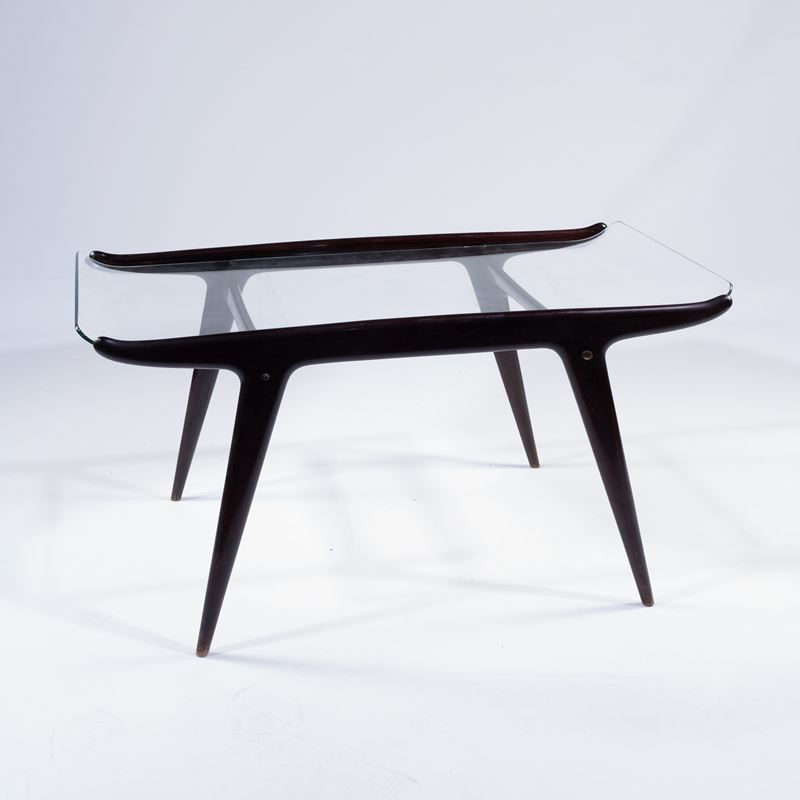 Carlo De Carli - Tavolino basso in legno e vetro, anni ’50