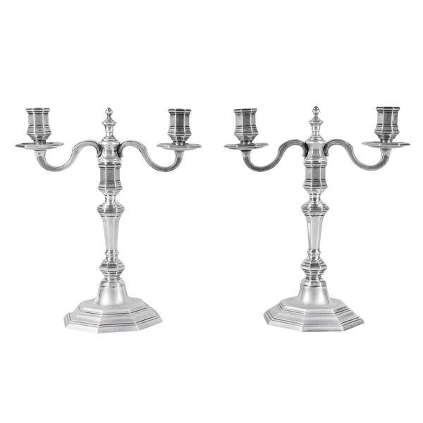 Christofle, pair of silvered metal candlesticks
