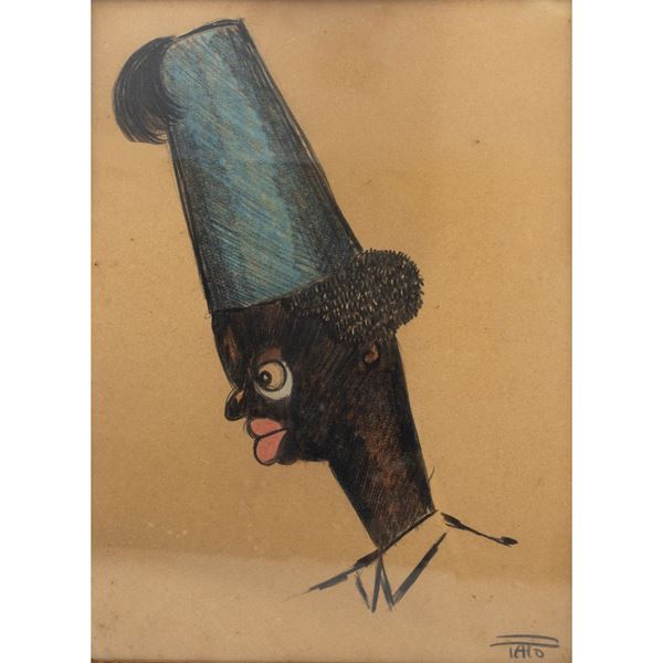 (Guglielmo Sansoni) Tato - "Caricatura di uomo etiope con fez"