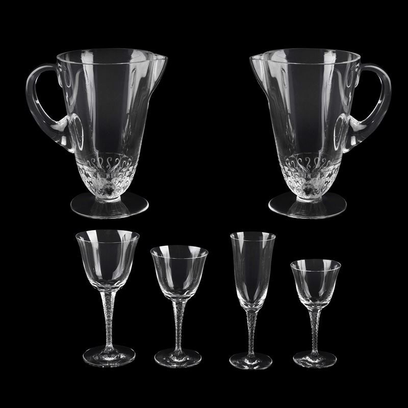 Lalique, Servizio di bicchieri a calice modello “Trévès” in cristallo trasparente (Francia, XX se...