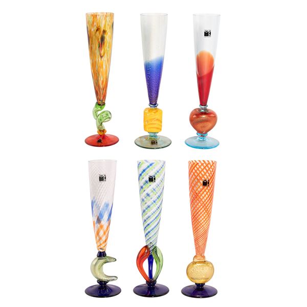 Carlo Moretti, set of six collectible stemware glasses