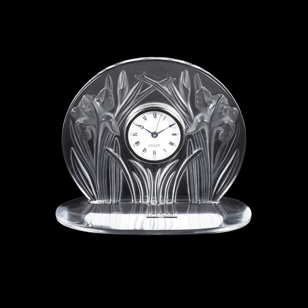 Lalique, orologio da tavolo in vetro e cristallo trasaprente