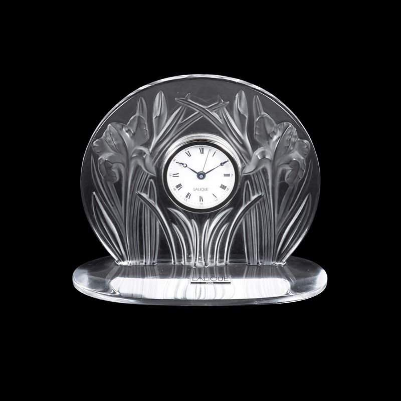 Lalique, Orologio da tavolo “Iris” in vetro e cristallo trasparente