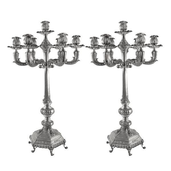 Pair of silver candelabra with 7 flames