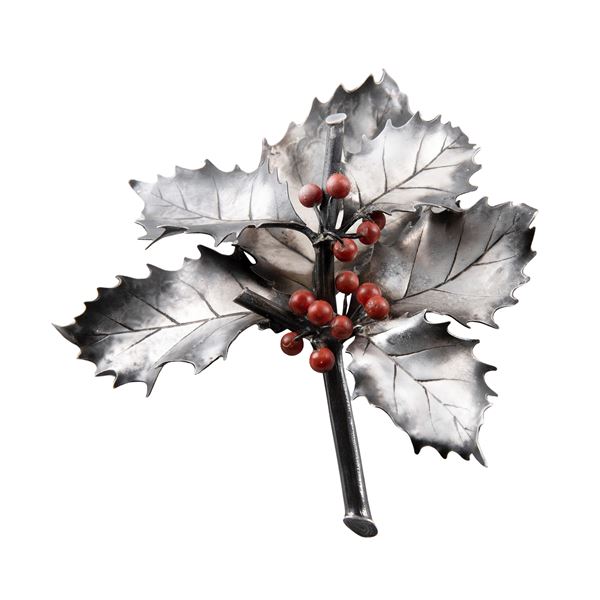 Buccellati, butcher's broom branch in silver and coral