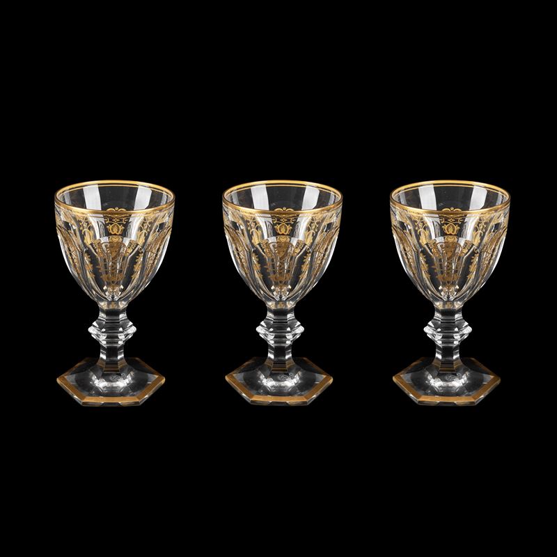 Baccarat, set di 12 bicchieri a calice “Harcourt Empire” in cristallo molato e dorato