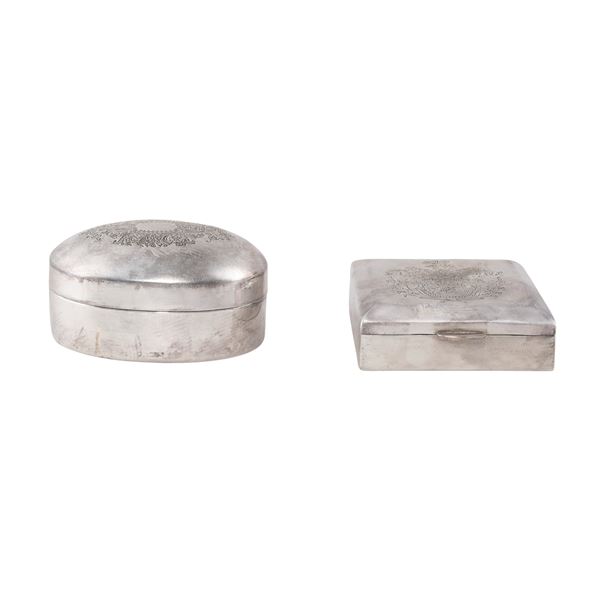 Group of 2 silvered metal boxes