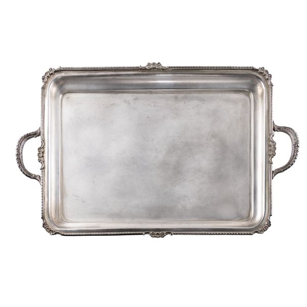 Silvered metal tray with two handles