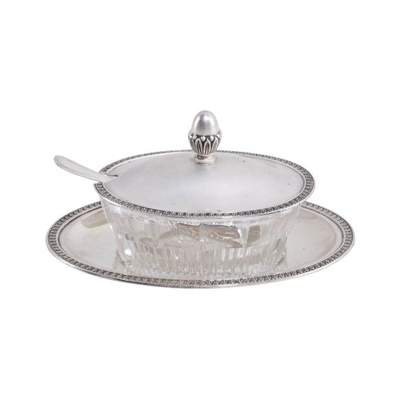 Silver and cut glass cheese bowl