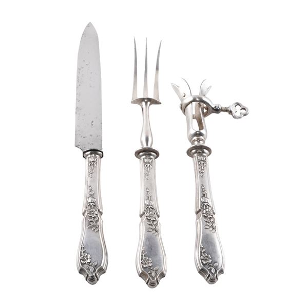 Three silver and steel  serving roast cutlery