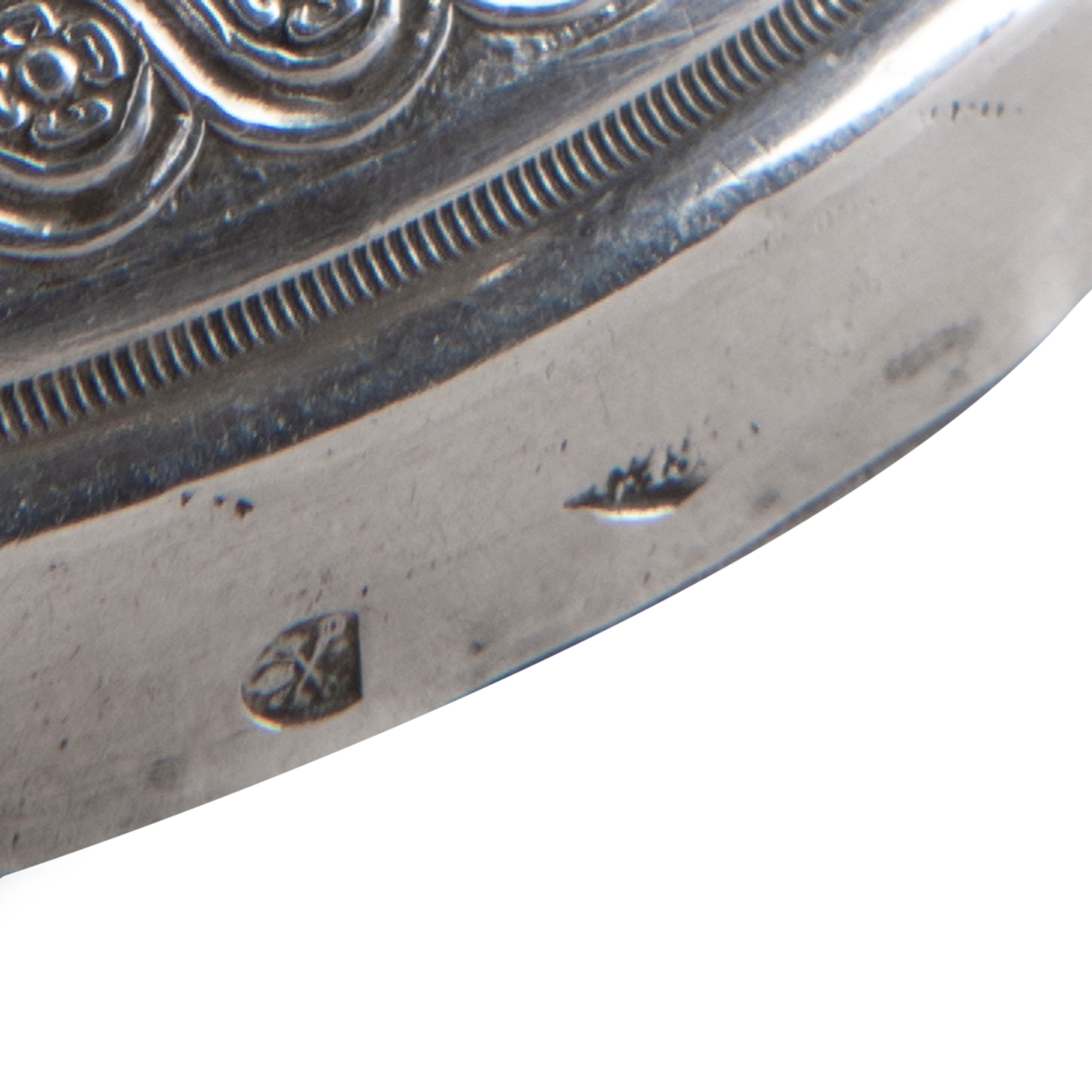 Coppia di piccoli candelieri in argento, stelo a foggia di Tritone su base circolare, Roma, XIX s...