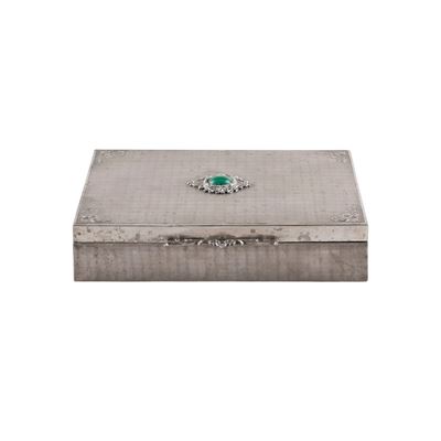 Scatola rettangolare in argento con coperchio in malachite, Italia, XX secolo