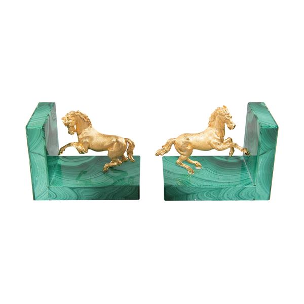 Pair of malachite and vermeil bookmarks