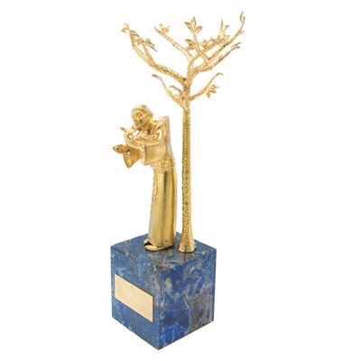 Bino Bini, Scultura in oro giallo 18 kt raffigurante San Francesco con uccellini