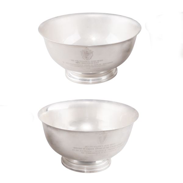 Pair of silvered metal bowls