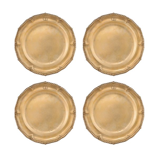 Four vermeil plates, marks of Paul Storr