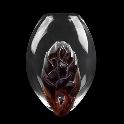 Lalique, Vaso in Cristallo Trasparente e Vetro Colorato