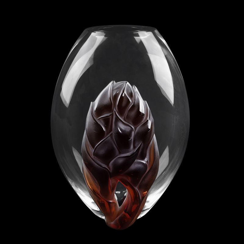 Lalique, Vaso in Cristallo Trasparente e Vetro Colorato